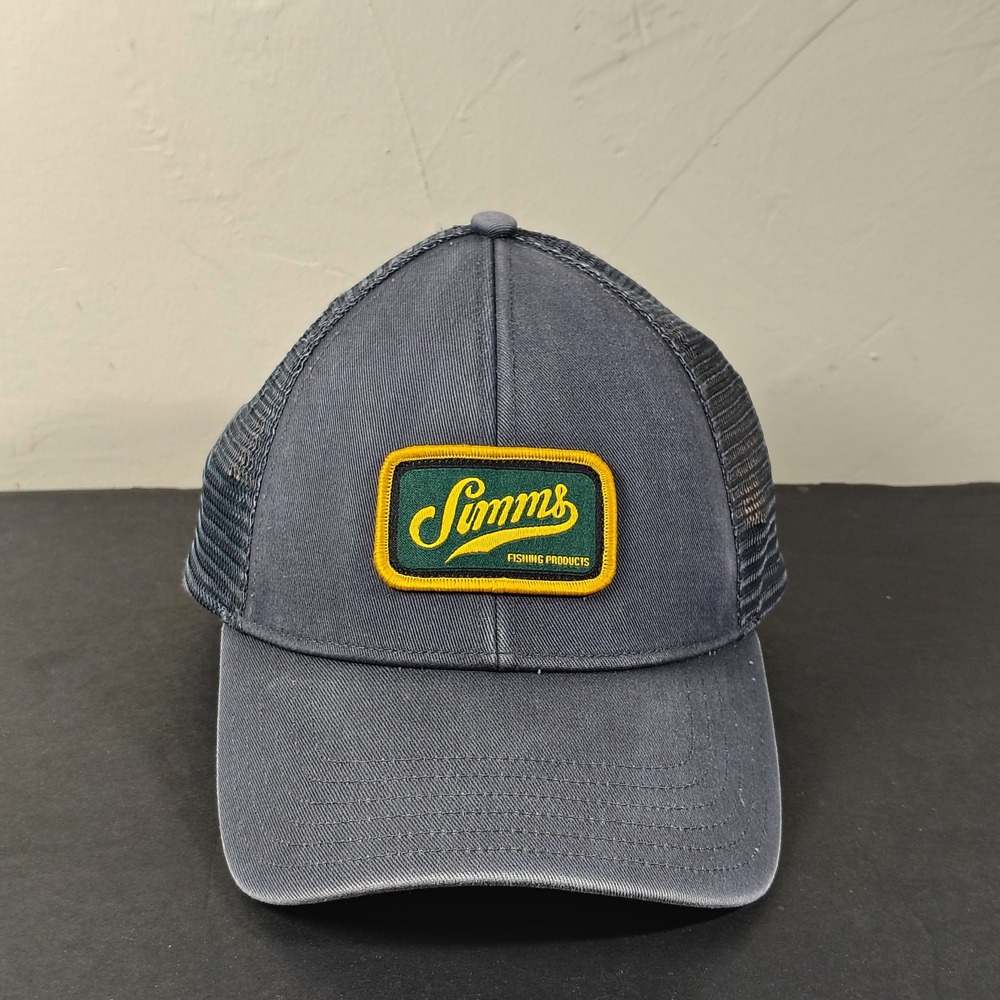 Simms Hat Cap Snapback Grey Cotton Blend Patch Logo Fishing Mesh Trucker Mens